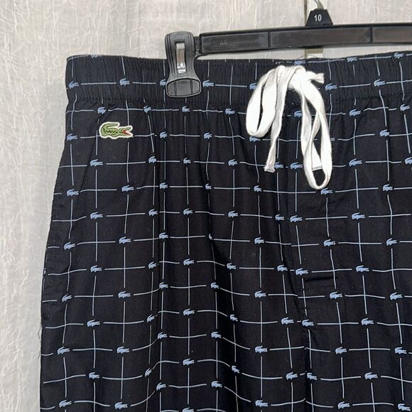 Lacoste XL Black Blue Cotton Croc Logo Print Drawstring Lounge PJ Pants - Picture 9 of 16